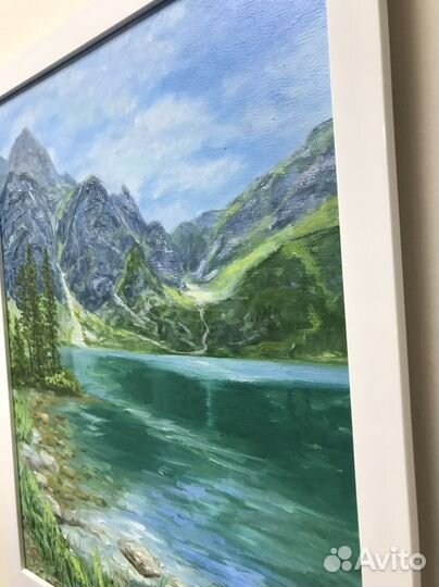 Живопись. Картина маслом 50х40. Горы. Озеро