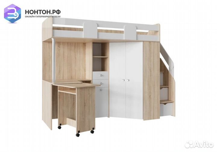 Кровать-чердак Мийа А дуб сонома светлый / белая ш