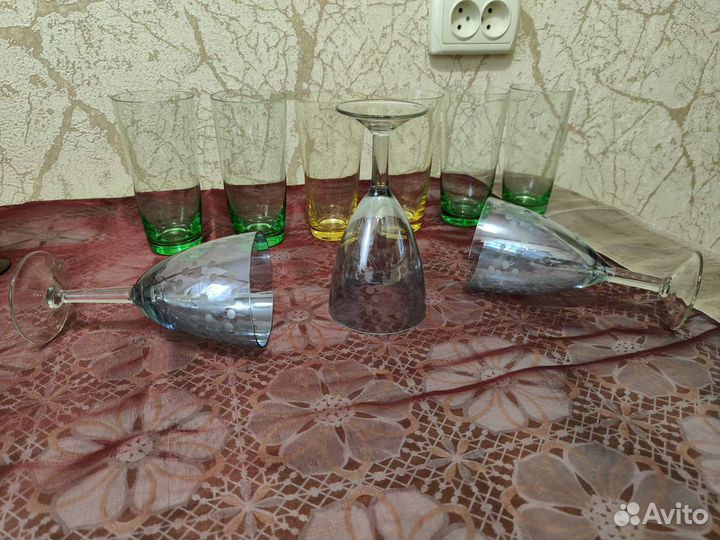 Бокалы стопки стаканы цветное стекло Чехия СССР