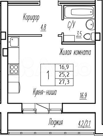 Квартира-студия, 25,2 м², 2/9 эт.