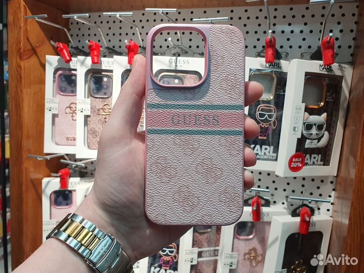 Чехол guess Logo pink для iPhone 14 Pro