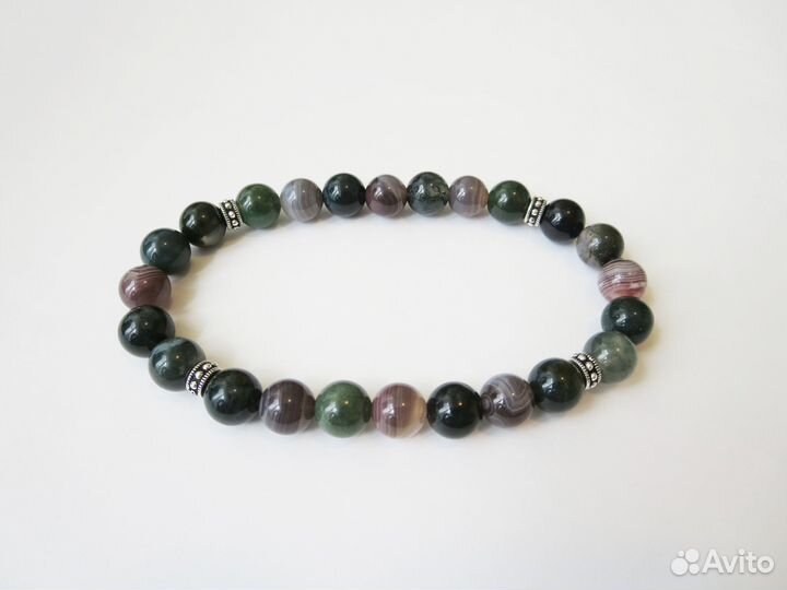 Браслет из бусин мохового агата и агата ботсвана