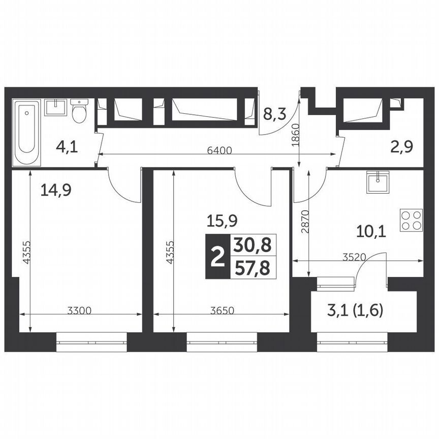 2-к. квартира, 57,8 м², 9/9 эт.