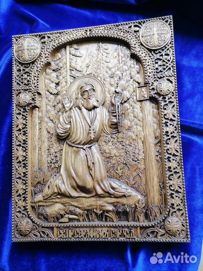 Икона из дерева,ясень,Святой Серафим Саровский