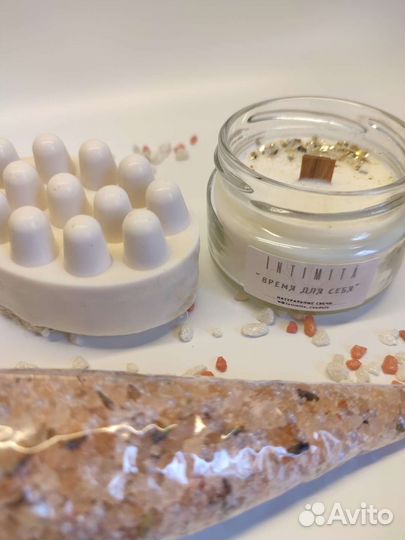 Ароматическая свеча, мыло, соль для ванны в наборе