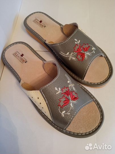 Шлëпки женские домашние, кожа