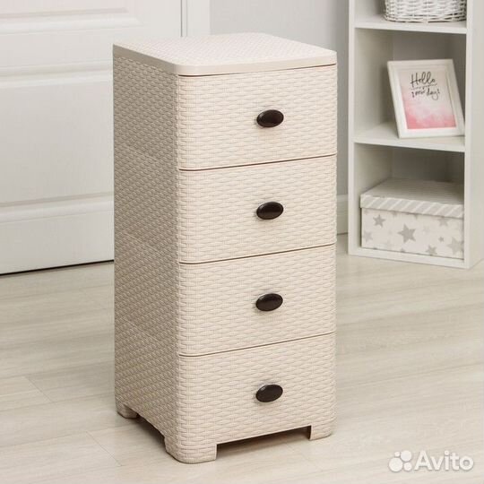 Комод 4-х секционный «Плетёнка», цвет сл. кость