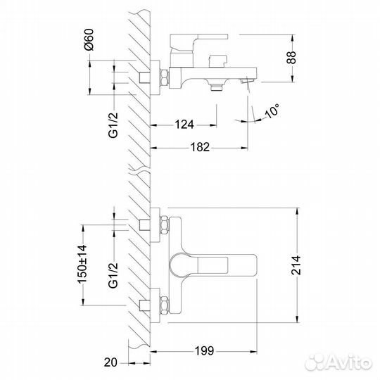 Смеситель для ванны Lemark Aura LM0614C