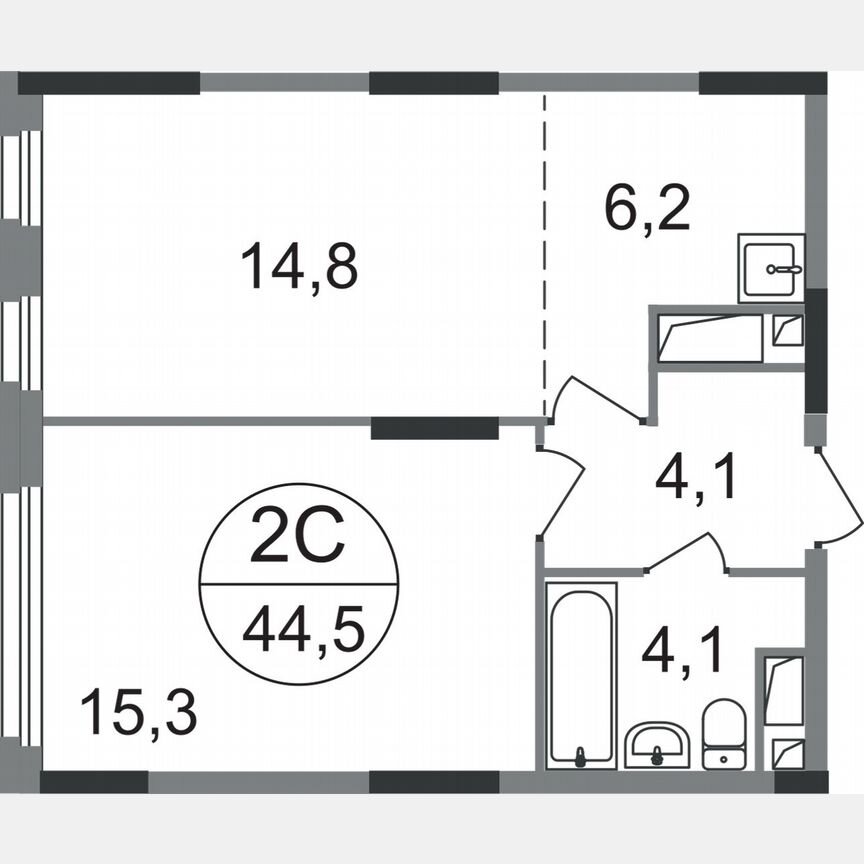 2-к. квартира, 44,5 м², 6/17 эт.