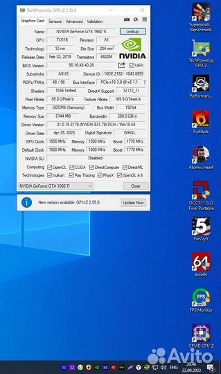 Видеокарта asus tuf 1660 ti 6Gb