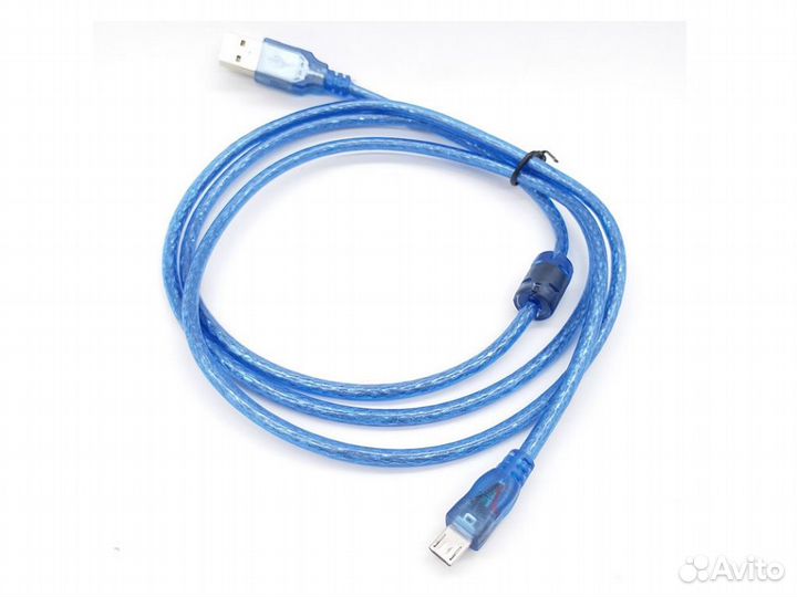 Кабель microUSB 2.0 экранированный синий