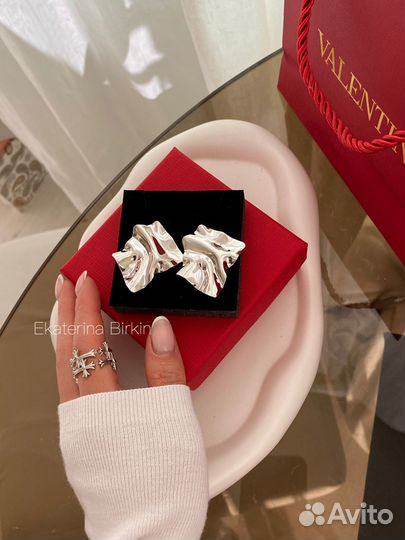 Серьги пластины цвет серебро средний размер