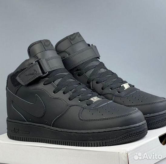 Теплые Nike Air Force 1 Черные с мехом Black