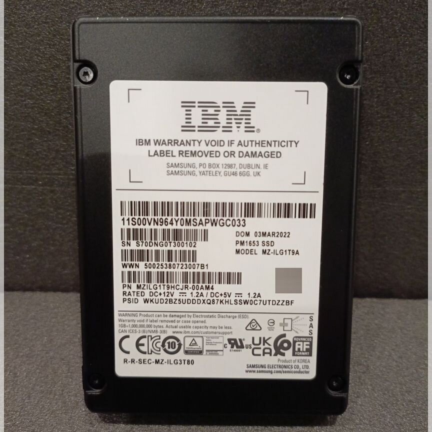 [PM1653] Ssd Samsung 1.92 Тб Mzilg1t9hcjr-00am4 Pm1653