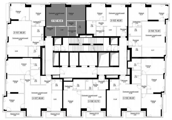 1-к. квартира, 45,4 м², 21/41 эт.