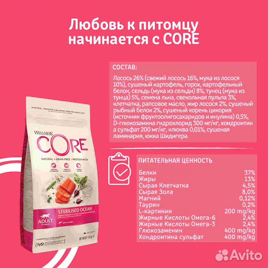 Корм Wellness core из лосося для стерилизованных к