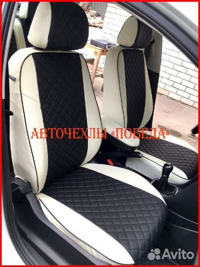 Чехлы Volkswagen Polo 5 Sd из экокожи бело-чёрные