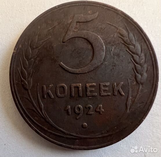 Монета 5 копеек 1924 года