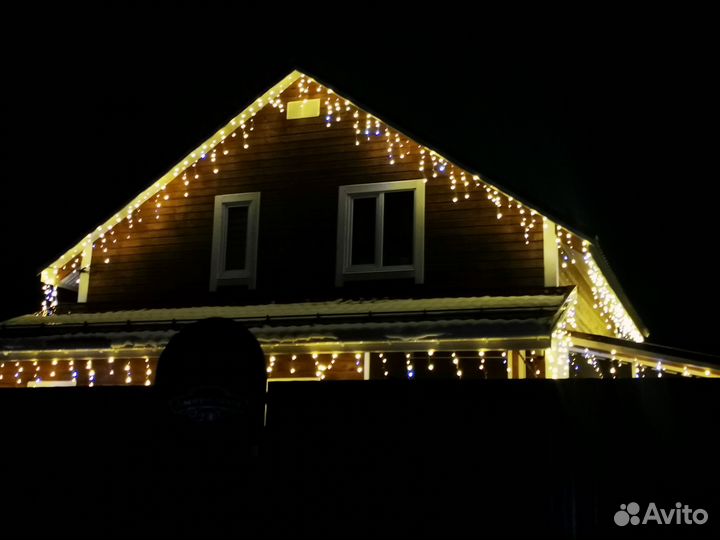 Подсветка домов гирляндой, гибким неоном
