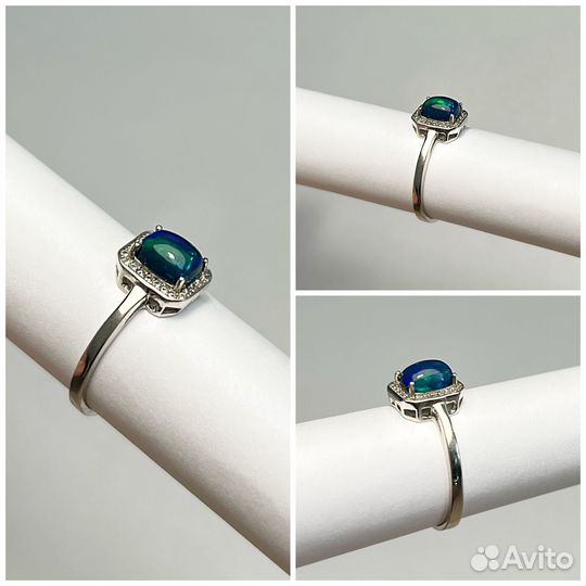Серебряное кольцо с натуральным чёрным опалом