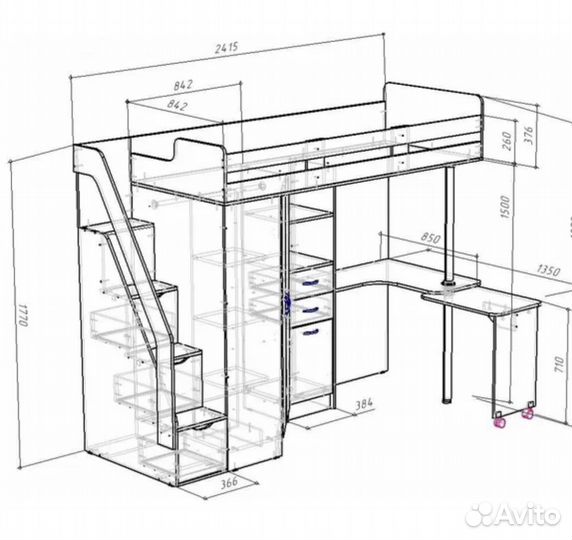 Кровать-чердак Мийа Венге