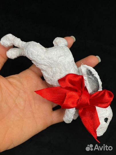 Ватная елочная игрушка Заяц ручная работа