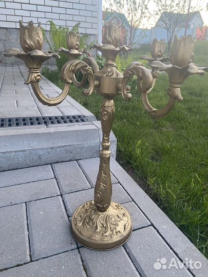 Старинный пятирожковый латунный подсвечник