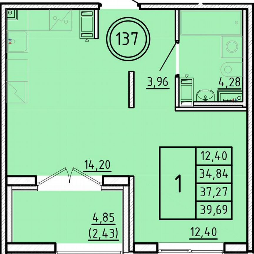 1-к. квартира, 34,8 м², 4/4 эт.