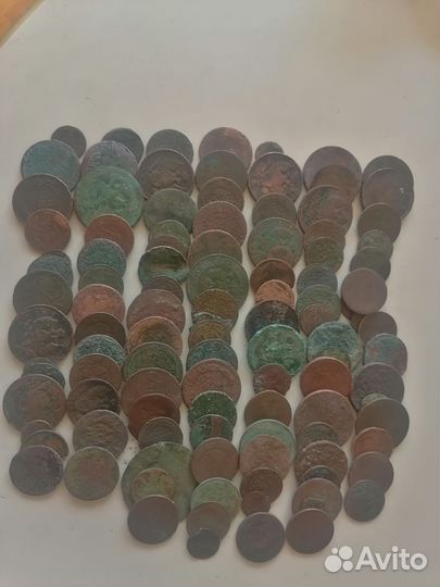 Царские старинные медные монеты на чистку и опыты