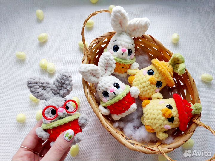 Вязаные игрушки зайка,цыпа