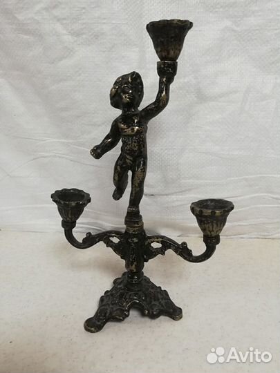 Старинный бронзовый подсвечник канделябр 3 свечи