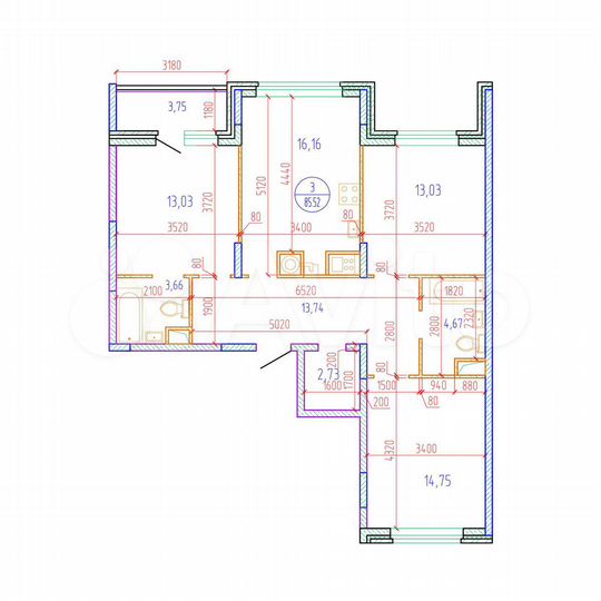 3-к. квартира, 85,5 м², 4/17 эт.
