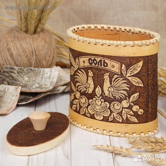 Туес для специй «Птицы», соль, 15х9х14 см