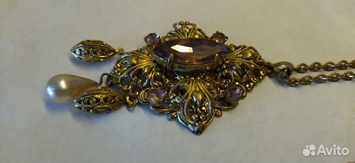 Крупный кулон С цепочкой латунь чехословакия