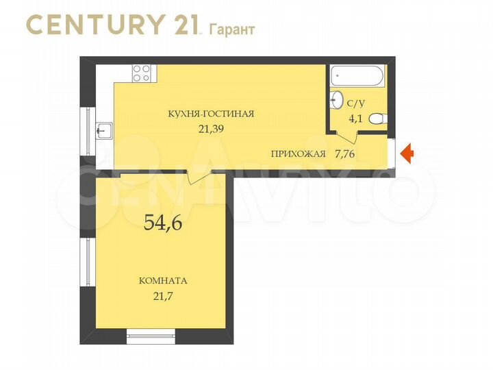 1-к. квартира, 54,6 м², 2/3 эт.