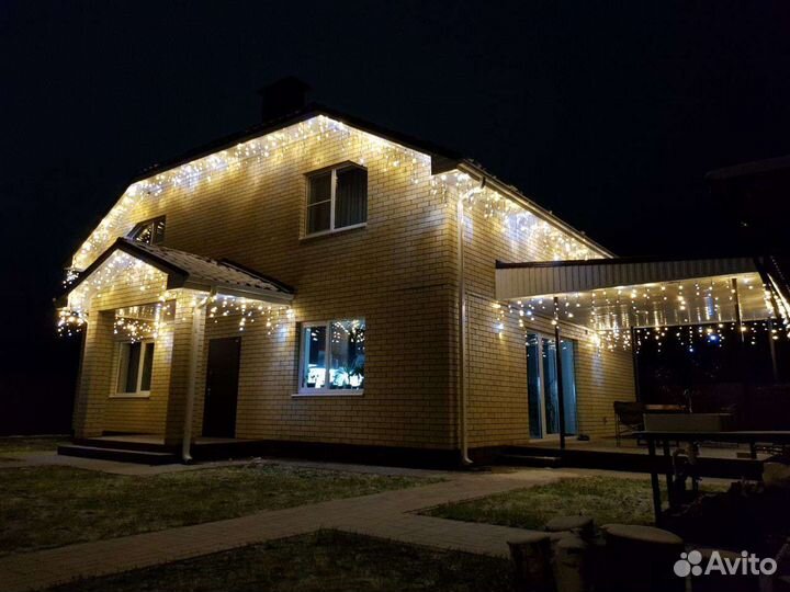 Гирлянда Уличная Бахрома Установка Монтаж