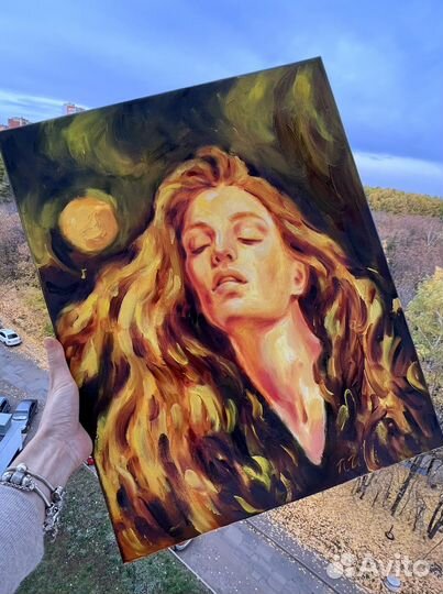 Картина маслом, лунная ночь, 40/50 см