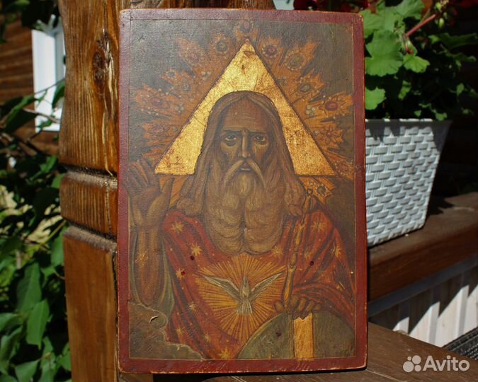 Старинная икона Господь Саваоф Север золото темпер