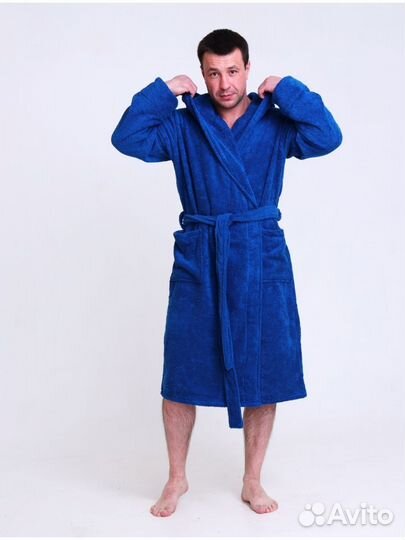 Халат банный махровый мужской с капюшоном 64-66