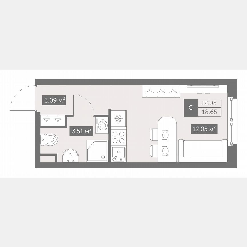 Апартаменты-студия, 18,7 м², 13/17 эт.