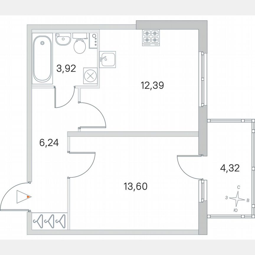1-к. квартира, 37,5 м², 1/4 эт.