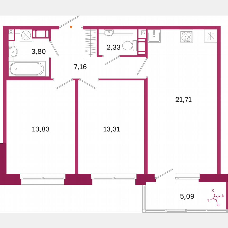 2-к. квартира, 63,7 м², 7/10 эт.