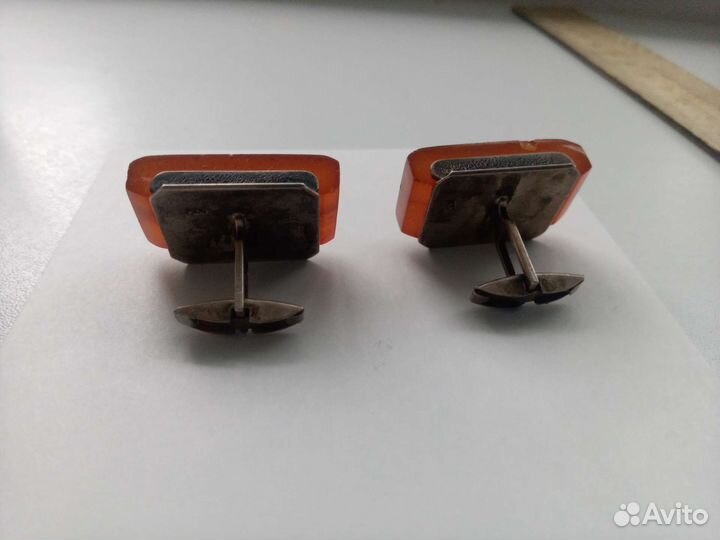 Запонки старинные серебро янтарь люкс