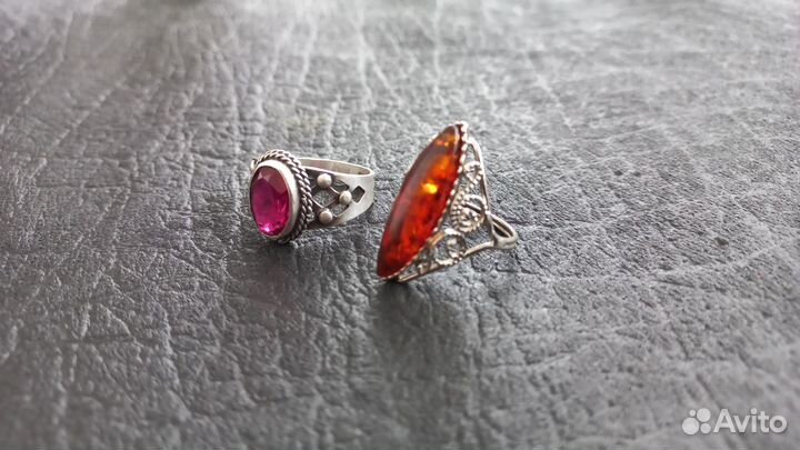 Кольца СССР с рубином и янтарем, винтаж, бижутерия