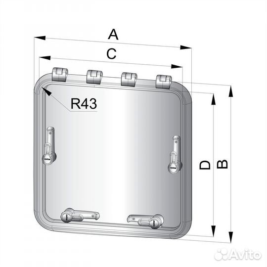 Люк эвакуационный Vetus MAG6363SL 679x679мм 4 ручк