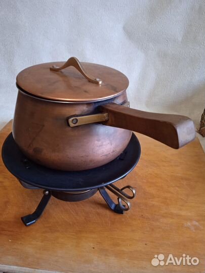 Антик медный ковш на подставке - фондю