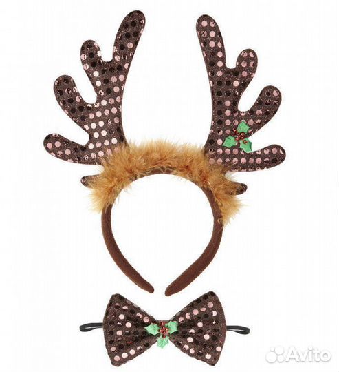 Рога Оленя на ободке блестящие с бабочкой