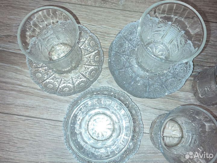 Стаканы армуды хрустальные с блюдцами