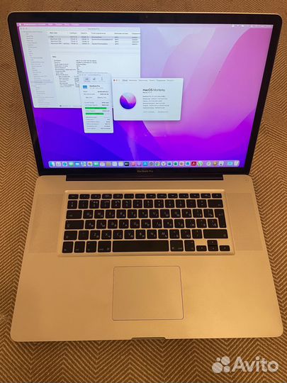 Macbook pro 17: отл.сост и АКБ+SSD+560Gb+Monterey