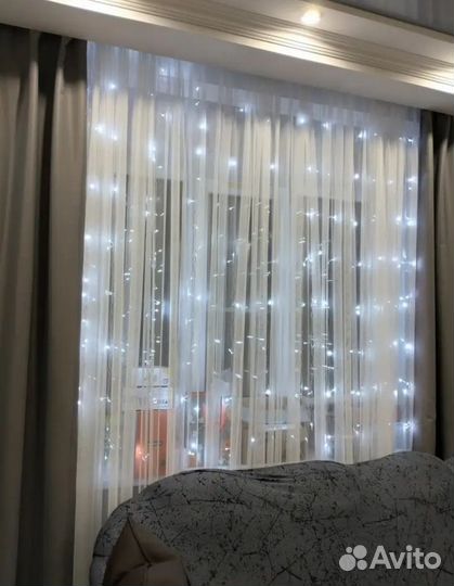 Гирлянда штора белая